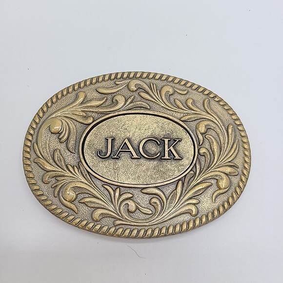 Vintage 1977 "Jack" Western Style Ornate Oval Brass Belt Buckle The Kinney Co - Picture 1 of 4
